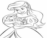 Coloriage petite sirene tient un lapin